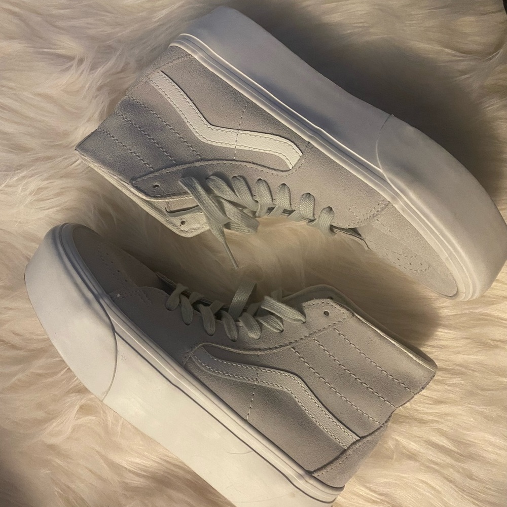 Vans Gray and White High-Top Sneakers Canvas Suede